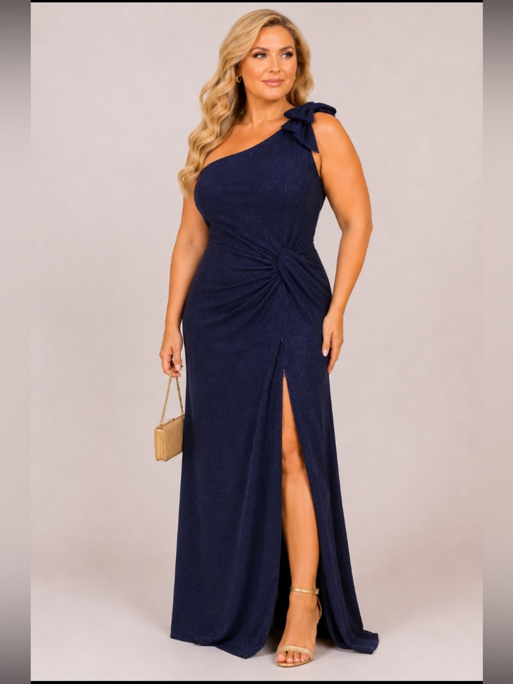 NWT VFshow slightly metallic navy one shoulder maxi , formal dress size XL